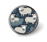 Sheep And Holly Tree Lapel Pin Durable Metal Round Brooch Pins Lightweight & Elegant Badge for Shirts, Jackets, Backpack & Gifts