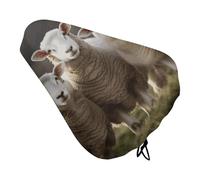 Sheep And Lambs Bike Seat Cushion Cover Soft Padded Bike Seat Cover for Men Women Comfort, Waterproof Road Bikes Saddle Covers with Drawstring Replacement Exercise Seats Cushion for Mountain Bikes