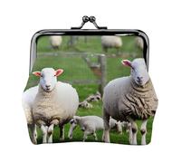 Sheep and Lambs Print Coin Purse,Lock Wallet Buckle Kiss Lock,Purse Leather Coin Purse Change Holder Wallet