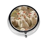 Sheep and Lambs Print Pill Box Purse Small Round Pill Case Decorative Box Metal Medicine Vitamin Pill Organizer for Pocket Or Purse
