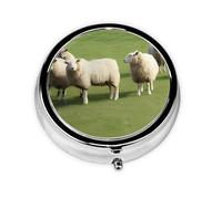 Sheep and Lambs Printed Round Travel Pill Box Cute Small Metal Pocket Pill Case for Men & Women 3 Compartment Portable Pill Organizer for Purse or Pocket