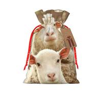 Sheep And Lambs Printing Drawstring Christmas Bag With Kraft Tag 4.7x6.9 Inch For Halloween Wrapping Gifts