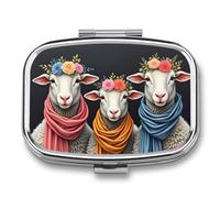 Sheep and Wreath Metal Pill Organizer Case, 2-Compartment Travel Pill Box, Portable Pocket Pill Container with Secure Closure, Small Medication Holder for Men Women Seniors, Giftable