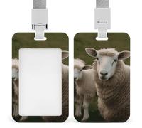 Sheep Animal Badge Holder with Lanyard - Waterproof Hard Plastic ID Card Holder Professional Name Tag Vertical ID Card Name Badge for Office Nurse Doctor Teacher