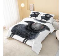 Sheep Animal Black Coverless Duvet Single 7.5 Tog, Cute Cartoons Soft Quilt for Kids Boys Girls, Lightweight Comforter Set for All Seasons, Easy Care Bedding Single Bed Size W&302