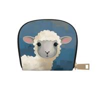 Sheep art Printed Leather Half Circle Card Wallet Zipper Card Case Holder, Compact Stylish for Men and Women