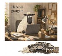 Sheep at Desk︰ Here We Go Again Jigsaw Puzzle for Adults, 1000 Pieces | A hands-on home pastime: a clear section-by-section approach on weekends.