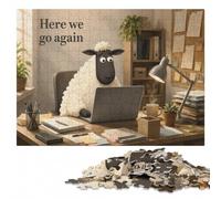 Sheep at Desk︰ Here We Go Again Wooden Puzzle 300 Pieces, Adult Jigsaw | A screen-free tabletop activity - easier piece organisation at home.