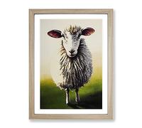 Sheep At Sunrise Framed Print | A4 Oak Framed Wall Art | Ready to Hang | Modern Animal Picture | Living Room Bedroom Lounge Office