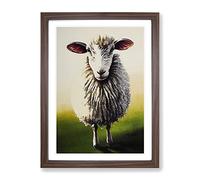 Sheep At Sunrise Framed Print | A4 Walnut Framed Wall Art | Ready to Hang | Modern Animal Picture | Living Room Bedroom Lounge Office