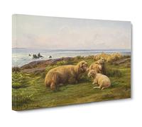 Sheep By The Sea By Rosa Bonheur Canvas Print | Gallery Wrapped 30mm Frame Wall Art | 24x16 inches | Ready to Hang | Coastal Animals Picture | Living Room Bedroom Lounge Office
