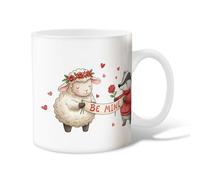 Sheep Ceramic Coffee Mug, Valentine Cute Animal Roses Valentine Peach Novelty Work Drinking Mugs with Handle Gift for Friendship Family Colleague Staff Sweetheart Teachers 11 Oz