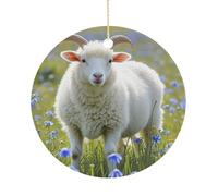 Sheep Ceramic Ornaments with Hanger Round Porcelain Ornaments Personalized Xmas Tree Keepsake Crafts Gift for Christmas and Thanksgiving Decoration