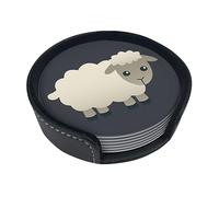 Sheep Coasters For Drinks, 6 Pcs Leather Coaster With Holder, Round Cup Mat Pad Set For Home And Kitchen 3.9 Inches