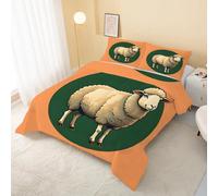 Sheep Coverless Duvet Single 7.5 Tog, Cartoon Soft Hypoallergenic Quilt for Kids Boys Girls, Orange Green Lightweight Comforter Set for All Seasons, Easy Care Bedding Single Bed Size R&212