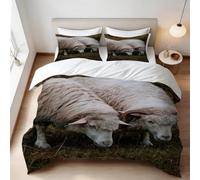 Sheep Double Duvet Cover Set 3D Printed Farm Animals Bedding Set Ultra Soft Microfiber Quilt Cover 200x200 cm for Double Bed with 2 Pillowcases with Zipper E/616