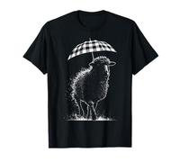 Sheep Drawing Umbrella Wandering Motif Animal Artwork Sheep T-Shirt