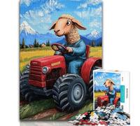 Sheep Driving A Tractor 1000 Piece Jigsaw Puzzles for Teenagers,Family Game Stress Reliever Difficult Challenge Artists Collection,Fine Art (38x26cm)