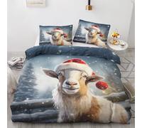 Sheep Duvet Cover Single Bedding Sets - Christmas Farm Animal Reversible Patterned Quilt Cover Set 2 pcs with Zipper Closure and 1 Pillowcase 50x75 cm, Easy Care Soft Brushed Microfiber Bed Set