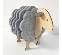 Sheep Felt Coasters-6 Felt Wool Sheep Coaster Set for Coffee Table Drinks Absorbent with Holder,Lamb Cup Coasters Wool Gifts Decoration (Light Grey)