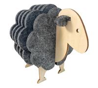 Sheep Felt Coasters-6 Felt Wool Sheep Coaster Set for Coffee Table Drinks Absorbent with Holder,Lamb Cup Coasters Wool Gifts Decoration (Dark Grey)