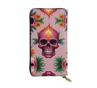 sheep flame spider cartoon Long leather wallet, portable credit card holder, zippered coin purse, and ID compartment