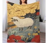 Sheep & Flowers 3D Design Luxurious Flannel Blankets Abstract Super Soft Warm And Cosy Throws Faux Fur Fleece Sofa And Bed 40x50inch(100x130cm)