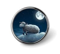 Sheep Flying over The Moon Button Pins - Personalized Round Badges for Women Men Custom Photo Buttons for Backpack Cloth Decoration Souvenir Gifts, Metal Badge Brooch Party Costume Accessory