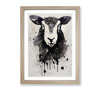 Sheep Graffiti No.1 Framed Print | A2 Oak Framed Wall Art | Ready to Hang | Eclectic Animal Picture | Living Room Bedroom Lounge Office