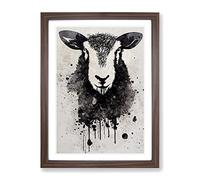 Sheep Graffiti No.1 Framed Print | A2 Walnut Framed Wall Art | Ready to Hang | Eclectic Animal Picture | Living Room Bedroom Lounge Office