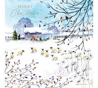 Sheep Grazing in the Field - Pack of 5 Farm House Themed Charity Christmas & Happy New Year Cards with Envelopes - 14x14cm - Eco-Friendly & Recyclable