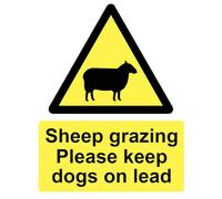 Sheep Grazing Please Keep Dogs On Lead Safety Warning Sign Adhesive Sticker 160mm x 125mm