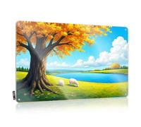 Sheep Grazing Under A Golden Tree By The River Collection Simple - Fall Plaque Wall Art Decoration(20X30CM)