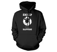 Sheep Happens Mens Womens Ladies Unisex Hoodie-Small-Black