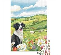 Sheep Herding Dog 1000 Pc Cardboard DIY Dog in Flower Field Puzzle, Challenging Family Game, Vibrant Colours, Stress Relief & Home Decor 52x38cm/1000pcs