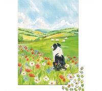 Sheep Herding Dog 1000 Pc Cardboard DIY Rural Landscape Illustration Puzzle, Challenging Game Adults/Teens, Stress Relief, Wall Decor 38x26cm/1000pcs