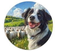 Sheep Herding Dog Jigsaw 1000 Piece Round Puzzle Rural Pastoral Scene Jigsaw Puzzle Impossible Puzzle for Family Game And Birthday Gift Idea for Friends 1000pcs (67.5x67.5cm)