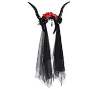 Sheep Horn Gothic Headband Steampunk Devil Horns Flowers & Tulle Decorations for Halloween Photo Props Gothic Sheep Horns Headband Devil Black Halloween Dress Cosplays Women