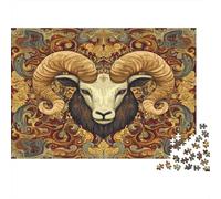 Sheep Horns Illustration Jigsaw Puzzles. 1000pcs (75x50cm) Nomadic Art Style Whimsical Challenge Toy for Educational Games Gifts