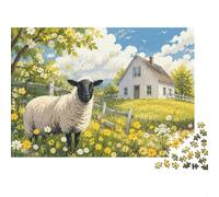 Sheep House Meadow Jigsaw Puzzle, 1000 Pcs Indoor Adult Game | 52x38cm Cardboard, Brain Workout, Smooth Surface Finish, Adult Hobbyists, Stress Reduction
