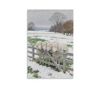 Sheep Huddling Together for Warmth Inside The Fence Trendy Hanging Wall Art Decorative Mural Poster16x24inch(40x60cm)