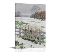 Sheep Huddling Together for Warmth Inside The Fence Trendy Hanging Wall Art Decorative Mural Poster20x30inch(50x75cm)