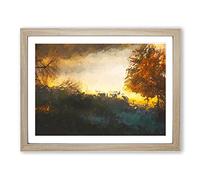 Sheep In Sweden In Abstract Modern Art Framed Wall Art Print, Ready to Hang Picture for Living Room Bedroom Home Office Décor, Oak A4 (34 x 25 cm)