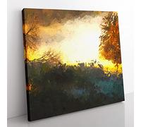 Sheep in Sweden in Abstract Modern Canvas Wall Art Print Ready to Hang, Framed Picture for Living Room Bedroom Home Office Décor, 50x50 cm (20x20 Inch)