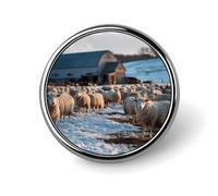 Sheep in The Farm Round Badge Pin Metal Memorial Brooch Button Lapel Pins for Backpack Wedding