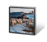 Sheep in The Farm Square Badge Pin Metal Memorial Brooch Button Lapel Pins for Backpack Wedding