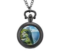 Sheep Irish Cliff Vintage Pocket Watch with Chain Classic Numerals White Dial