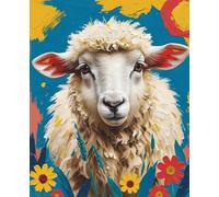 Sheep Journal | Bold Acrylic Brushstroke Style Portrait with Blue Background & Flowers: 110 Lined Pages, Animal Lover Notebook