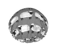 Sheep Kids Grey Gender Neutral Farm Animals,Shower Cap Nightcap Double Layer Waterproof Elastic Bath Cap Reusable Hair Cap