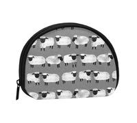 Sheep Kids Grey Gender Neutral Farm Animals, Women's Storage Bag Shell Makeup Bag Small Coin Purse Shell Change Pouch